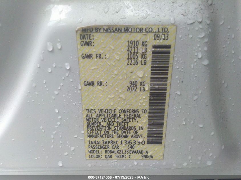 2014 NISSAN ALTIMA 2.5 SL - 1N4AL3AP8EC136350