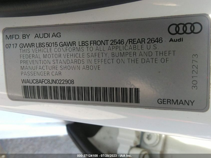 2018 AUDI A6 PREMIUM/SPORT - WAUC8AFC8JN022908