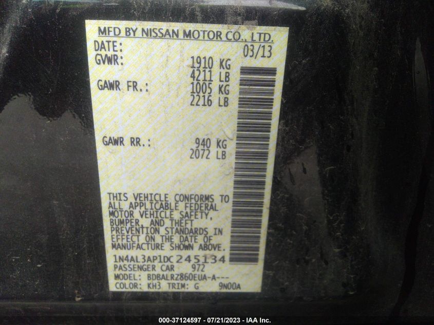 2013 NISSAN ALTIMA 2.5 S - 1N4AL3AP1DC245134