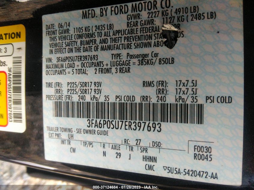 2014 FORD FUSION ENERGI TITANIUM - 3FA6P0SU7ER397693