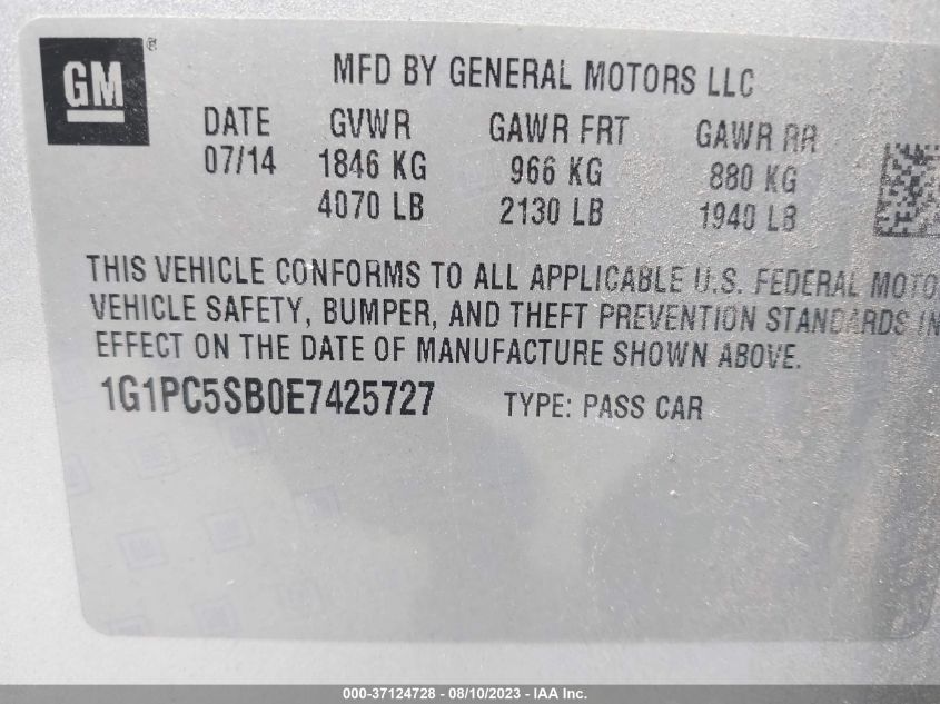 2014 CHEVROLET CRUZE LT - 1G1PC5SB0E7425727