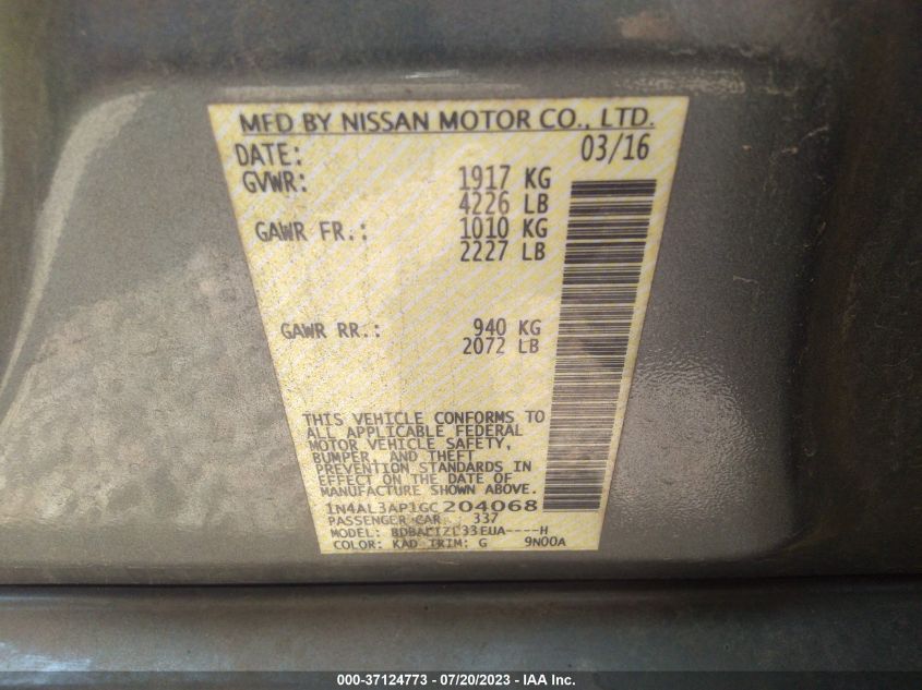 2016 NISSAN ALTIMA 2.5 SV - 1N4AL3AP1GC204068