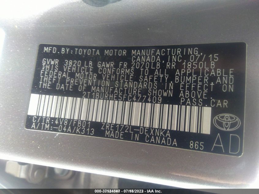 2015 TOYOTA COROLLA LE - 2T1BURHE5FC477409