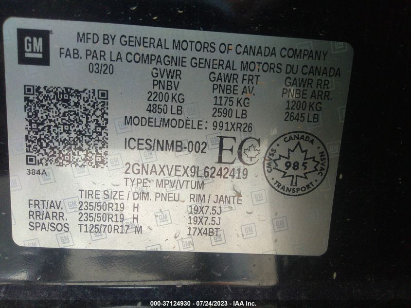 2020 CHEVROLET EQUINOX LT - 2GNAXVEX9L6242419