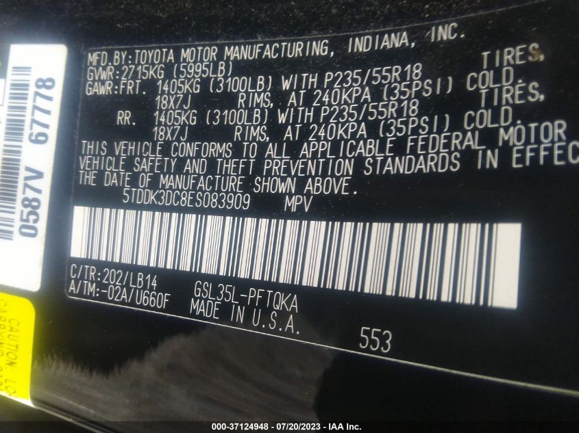 2014 TOYOTA SIENNA LTD/XLE - 5TDDK3DC8ES083909