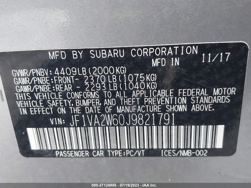 2018 SUBARU WRX STI LIMITED - JF1VA2W60J9821791