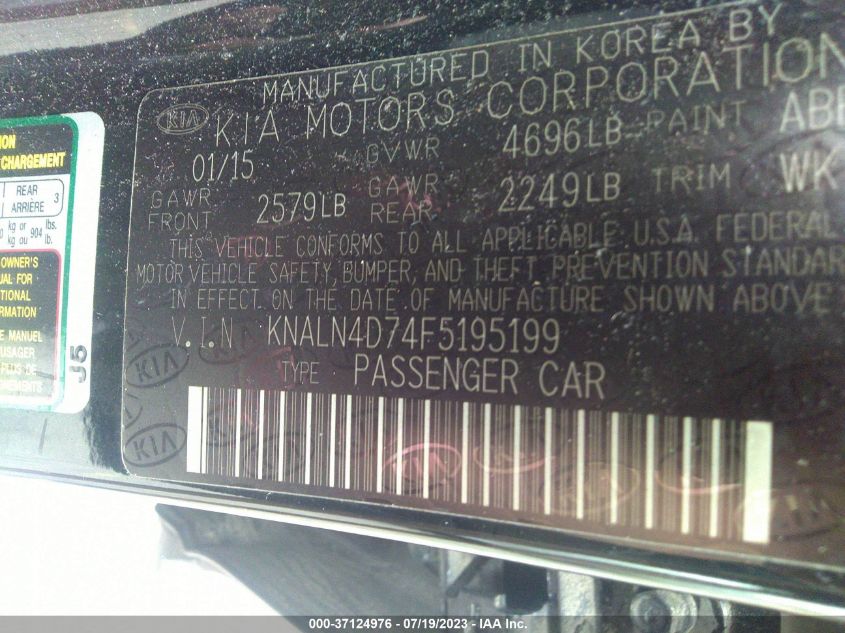 2015 KIA CADENZA PREMIUM KNALN4D74F5195199