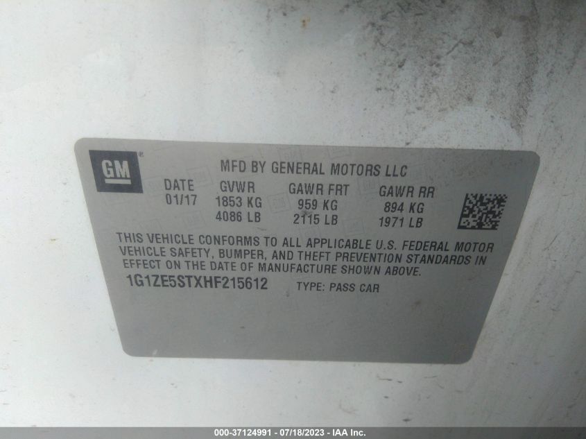 2017 CHEVROLET MALIBU LT - 1G1ZE5STXHF215612