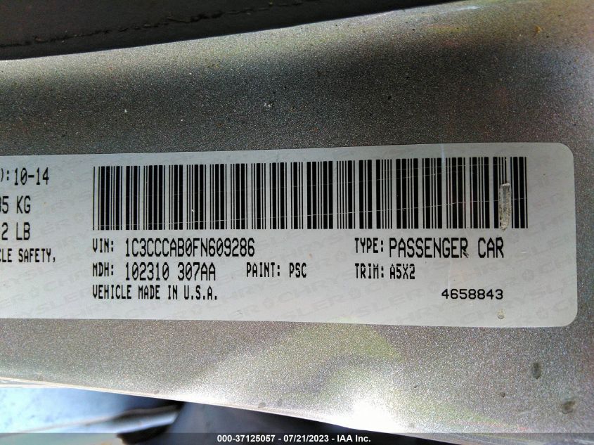 2015 CHRYSLER 200 LIMITED - 1C3CCCAB0FN609286