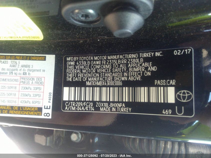 2018 TOYOTA C-HR XLE - NMTKHMBX4JR003886