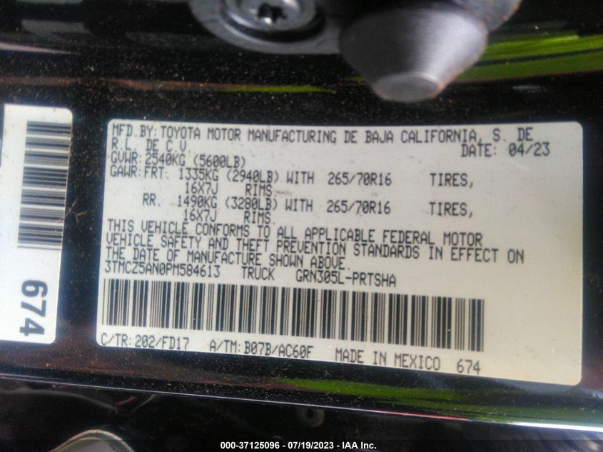2023 TOYOTA TACOMA 4WD SR/SR5/TRD SPORT - 3TMCZ5AN0PM584613