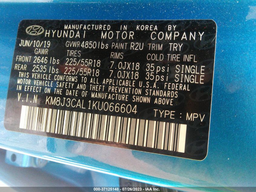 2019 HYUNDAI TUCSON LIMITED - KM8J3CAL1KU066604