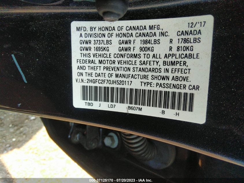 2018 HONDA CIVIC SEDAN EX - 2HGFC2F70JH520117