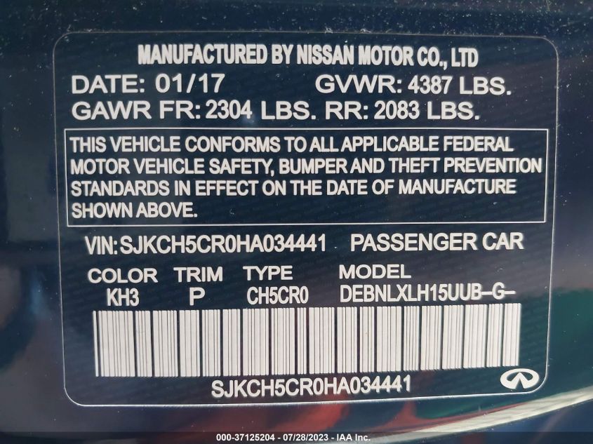 2017 INFINITI QX30 LUXURY SJKCH5CR0HA034441