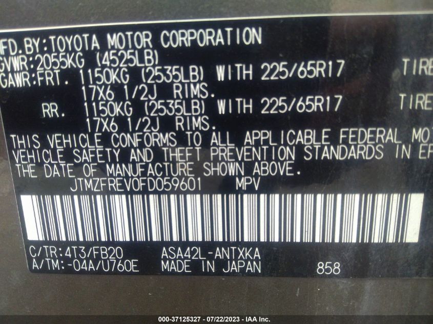 2015 TOYOTA RAV4 LE - JTMZFREV0FD059601