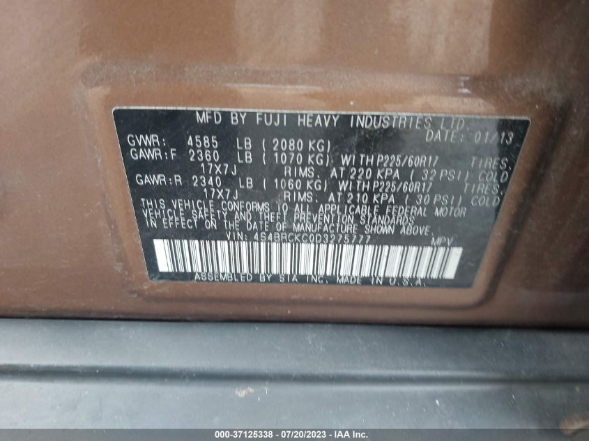 2013 SUBARU OUTBACK 2.5I LIMITED - 4S4BRCKC0D3275777