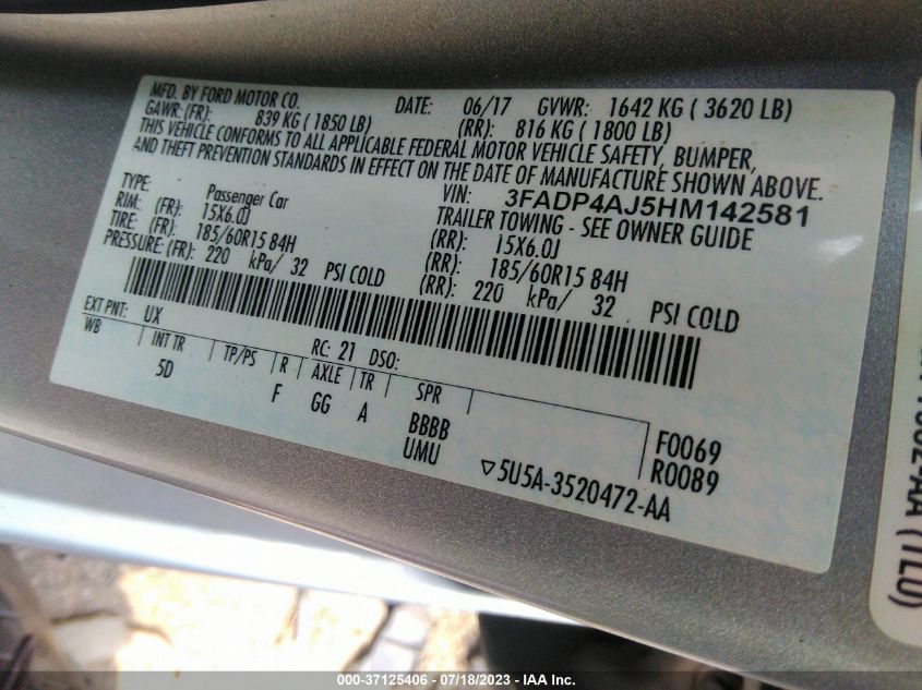 2017 FORD FIESTA S - 3FADP4AJ5HM142581