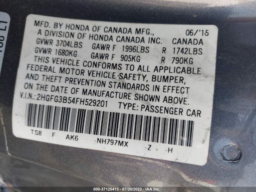 2015 HONDA CIVIC COUPE LX - 2HGFG3B54FH529201