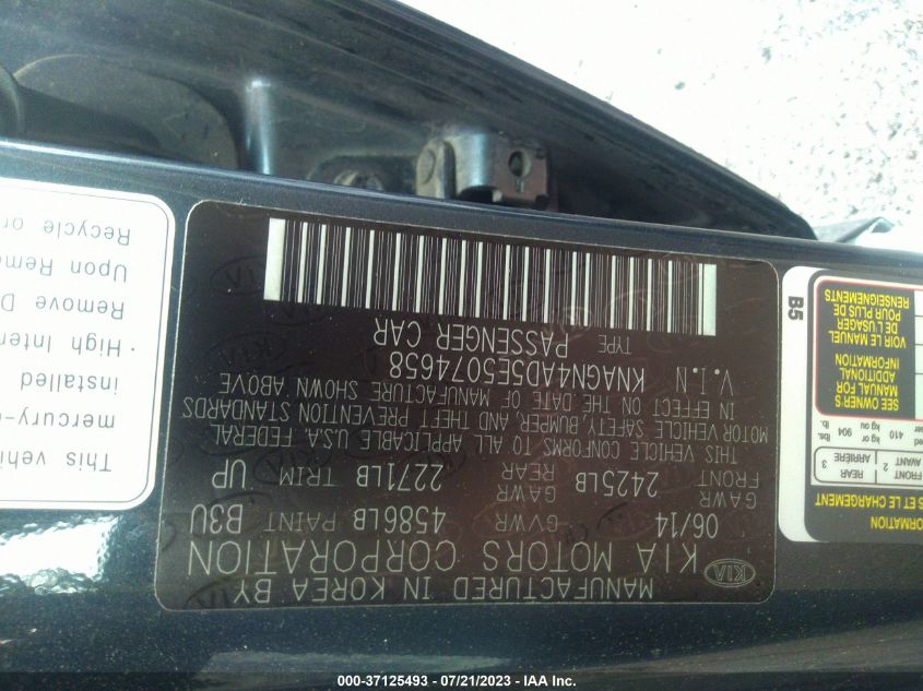 2014 KIA OPTIMA HYBRID EX - KNAGN4AD5E5074658