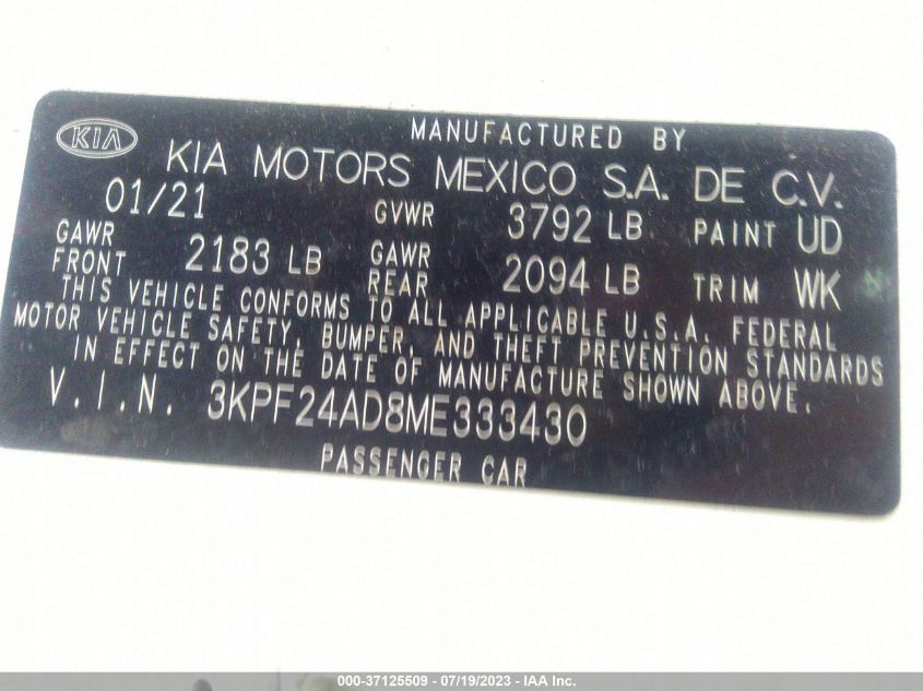 2021 KIA FORTE FE/LXS - 3KPF24AD8ME333430