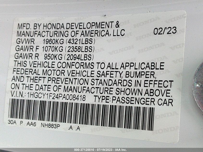2023 HONDA ACCORD SEDAN LX - 1HGCY1F24PA008418