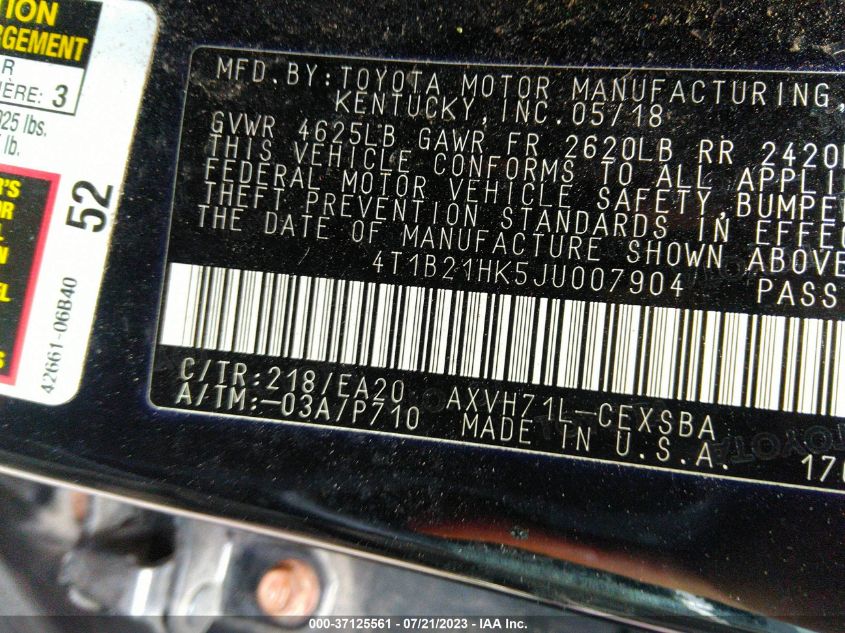 2018 TOYOTA CAMRY HYBRID - 4T1B21HK5JU007904