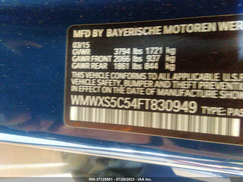 2015 MINI COOPER HARDTOP 4 DOOR WMWXS5C54FT830949