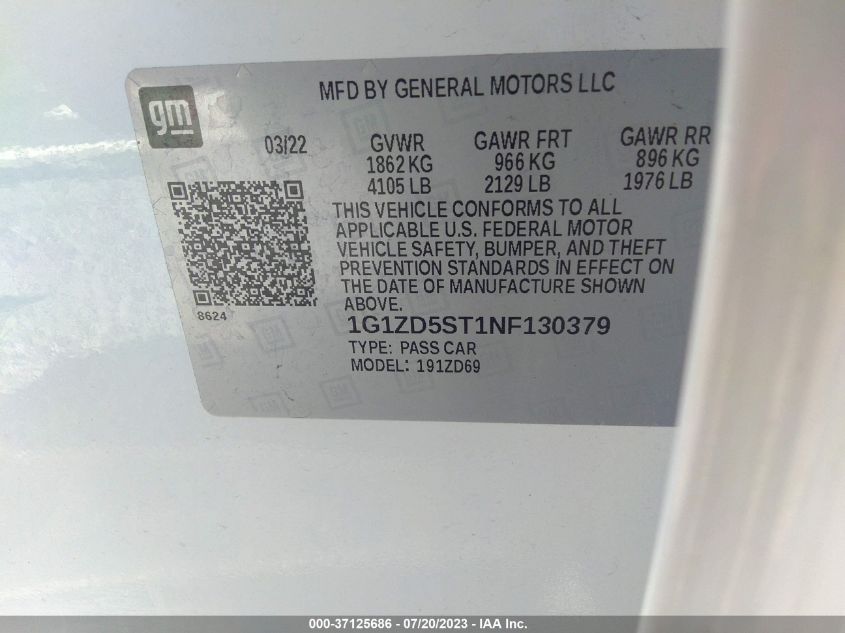 2022 CHEVROLET MALIBU LT - 1G1ZD5ST1NF130379