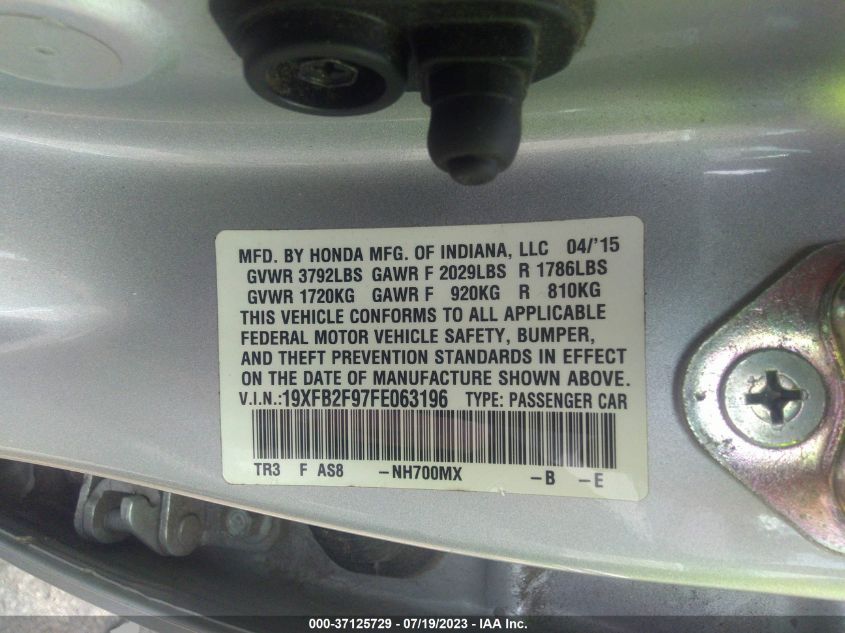 2015 HONDA CIVIC SEDAN EX-L - 19XFB2F97FE063196
