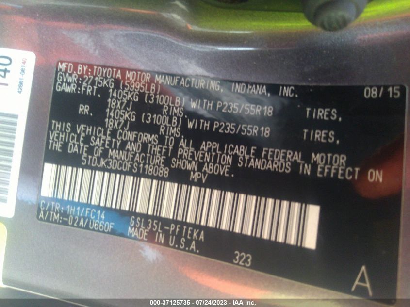 2015 TOYOTA SIENNA LE - 5TDJK3DC0FS118088