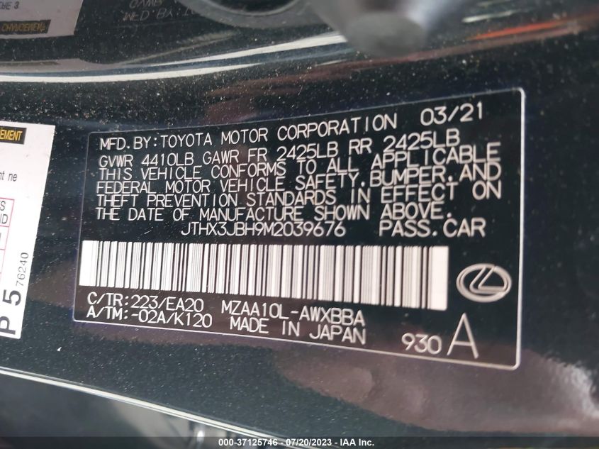 2021 LEXUS UX UX 200 JTHX3JBH9M2039676