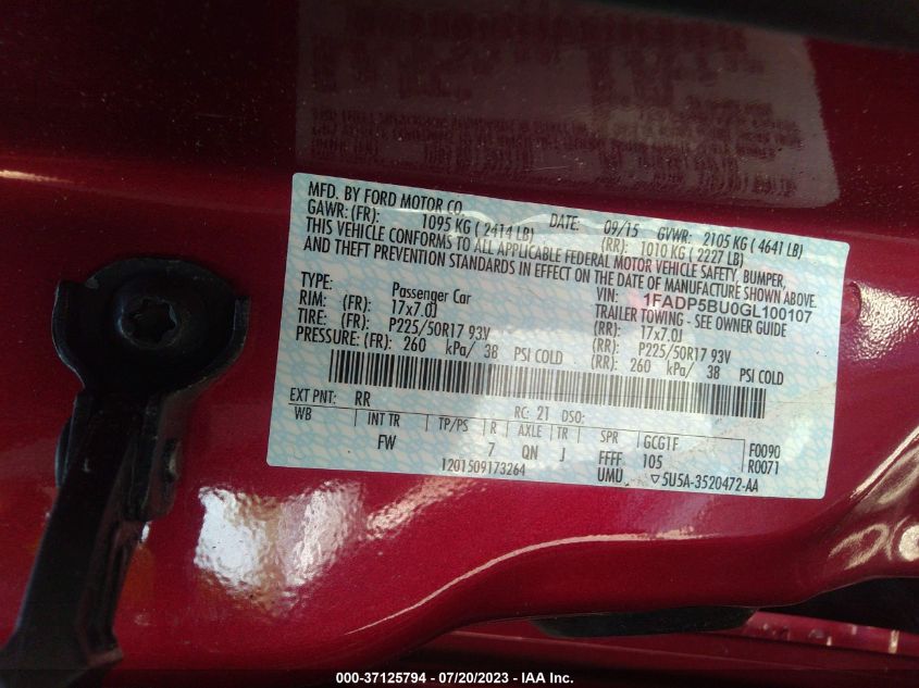 2016 FORD C-MAX HYBRID SEL - 1FADP5BU0GL100107
