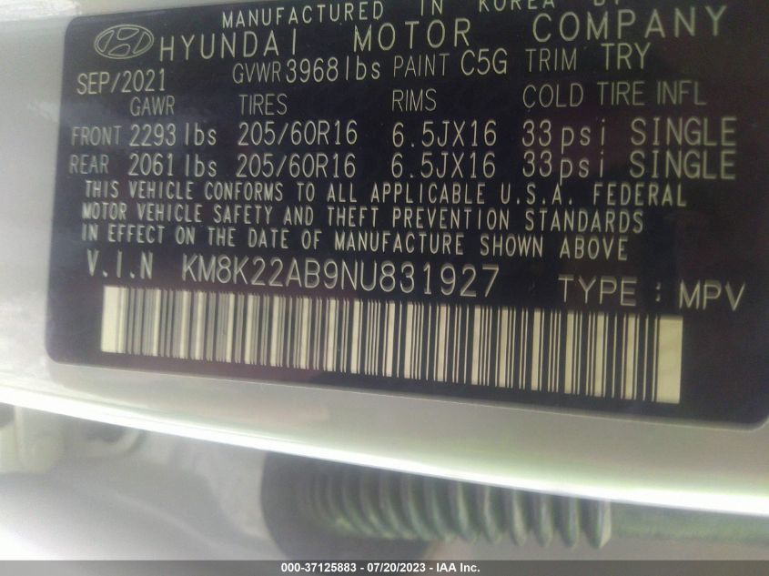 2022 HYUNDAI KONA SE - KM8K22AB9NU831927