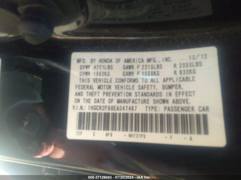 2014 HONDA ACCORD SEDAN EX-L - 1HGCR2F88EA047467