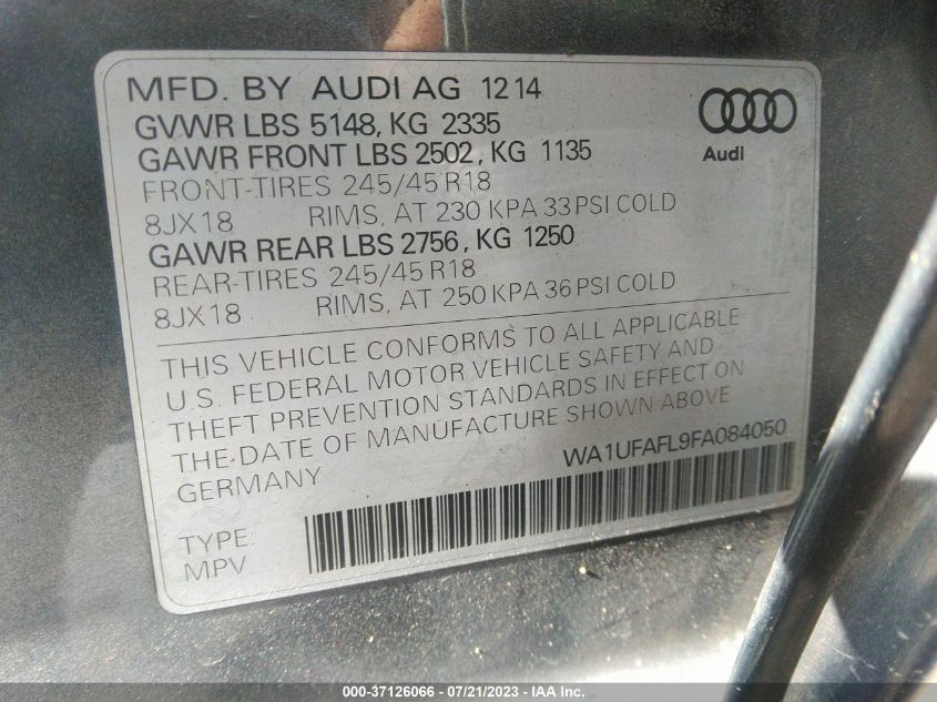 2015 AUDI ALLROAD PREMIUM PLUS WA1UFAFL9FA084050
