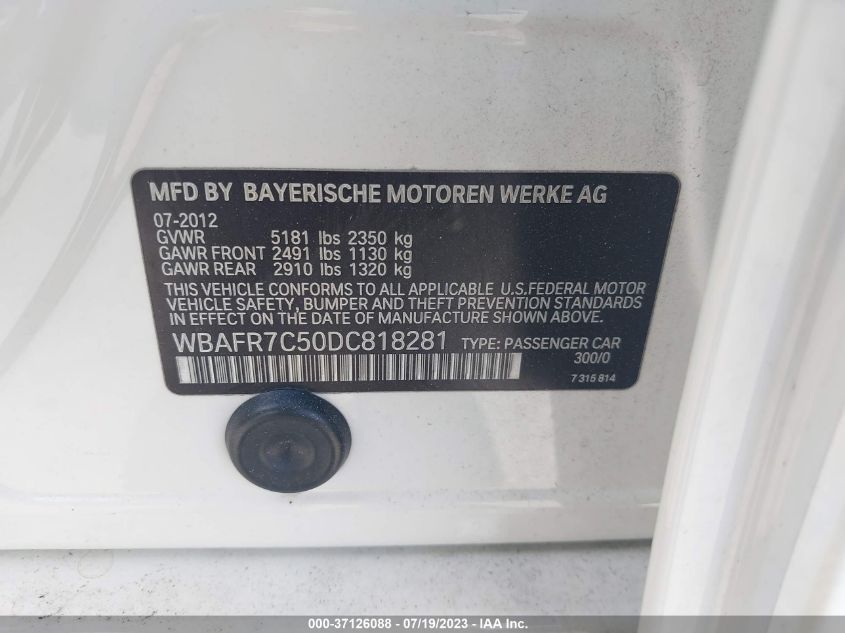 2013 BMW 5 SERIES 535I - WBAFR7C50DC818281