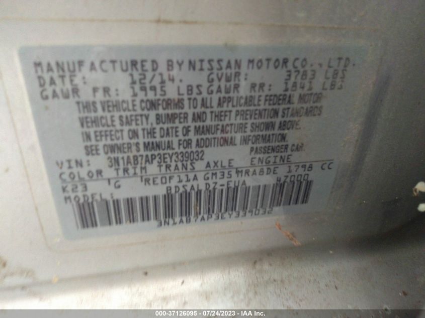 2014 NISSAN SENTRA SV - 3N1AB7AP3EY339032