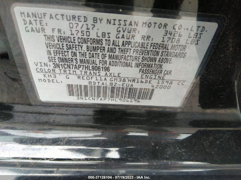 2017 NISSAN VERSA SEDAN SV - 3N1CN7AP7HL906196