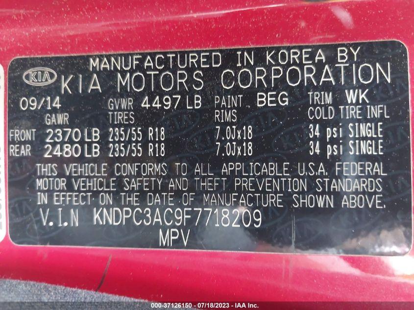 2015 KIA SPORTAGE EX - KNDPC3AC9F7718209