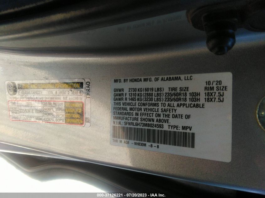 2021 HONDA ODYSSEY EXL - 5FNRL6H73MB024593
