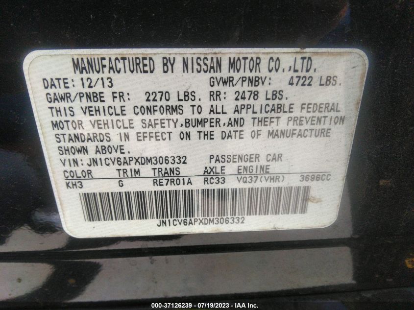 2013 INFINITI G37 SEDAN JOURNEY JN1CV6APXDM306332