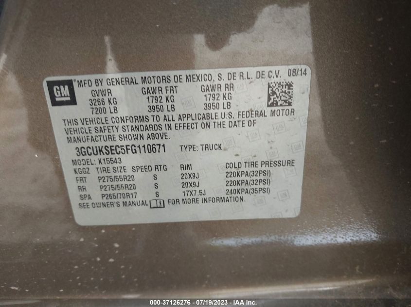 2015 CHEVROLET SILVERADO 1500 LTZ - 3GCUKSEC5FG110671