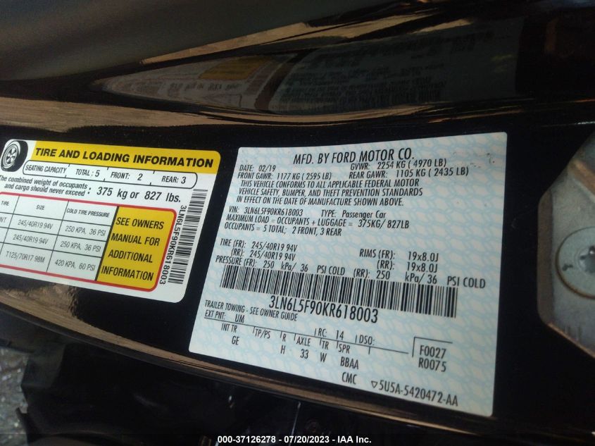 2019 LINCOLN MKZ RESERVE II - 3LN6L5F90KR618003