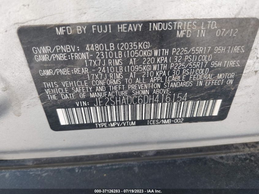 2013 SUBARU FORESTER 2.5X PREMIUM - JF2SHADC6DH416154