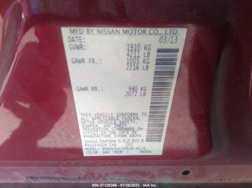 2013 NISSAN ALTIMA 2.5 SL - 1N4AL3AP3DN532303