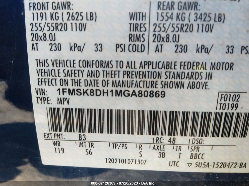 2021 FORD EXPLORER XLT - 1FMSK8DH1MGA80869