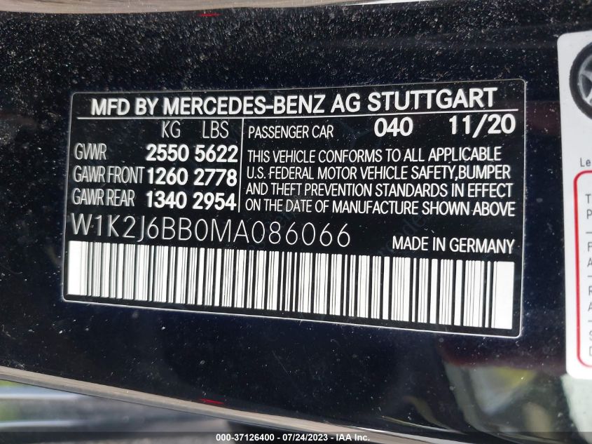 2021 MERCEDES-BENZ CLS AMG CLS 53 W1K2J6BB0MA086066