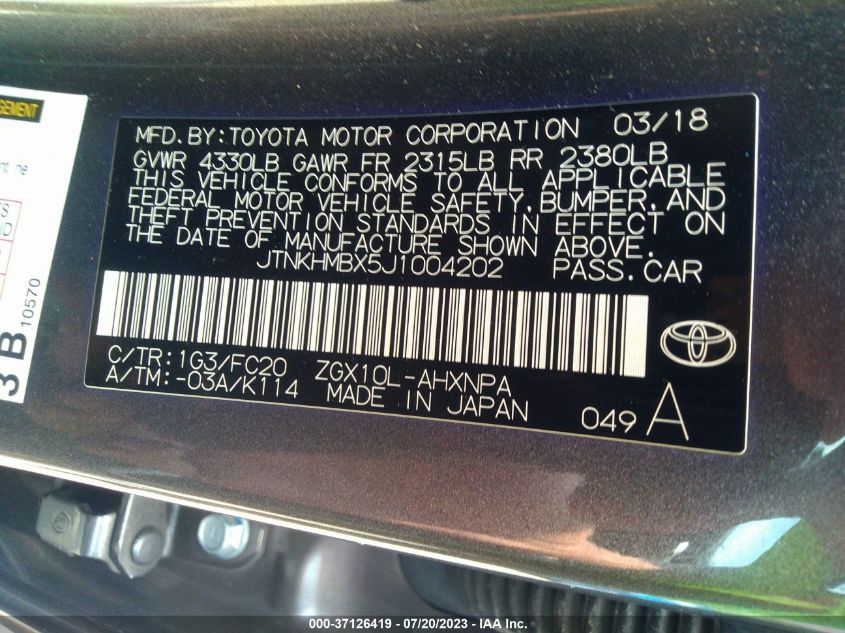 2018 TOYOTA C-HR XLE - JTNKHMBX5J1004202