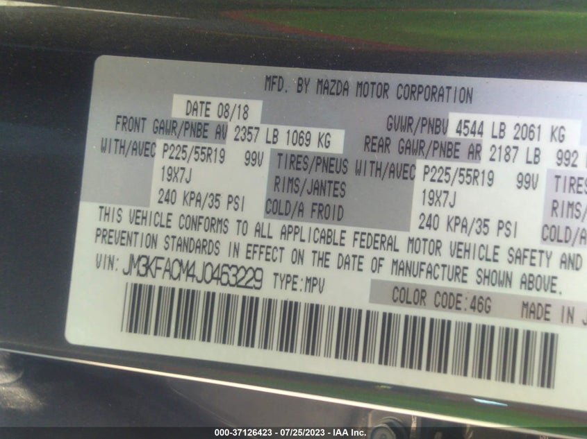 VIN JM3KFACM4J0463229 2018 MAZDA CX-5 TOURING