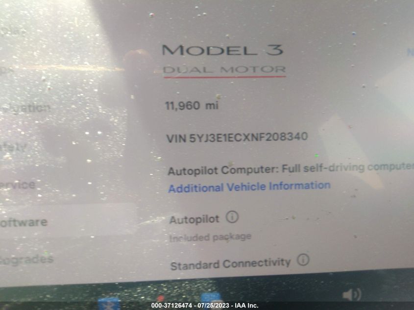 2022 TESLA MODEL 3 - 5YJ3E1ECXNF208340